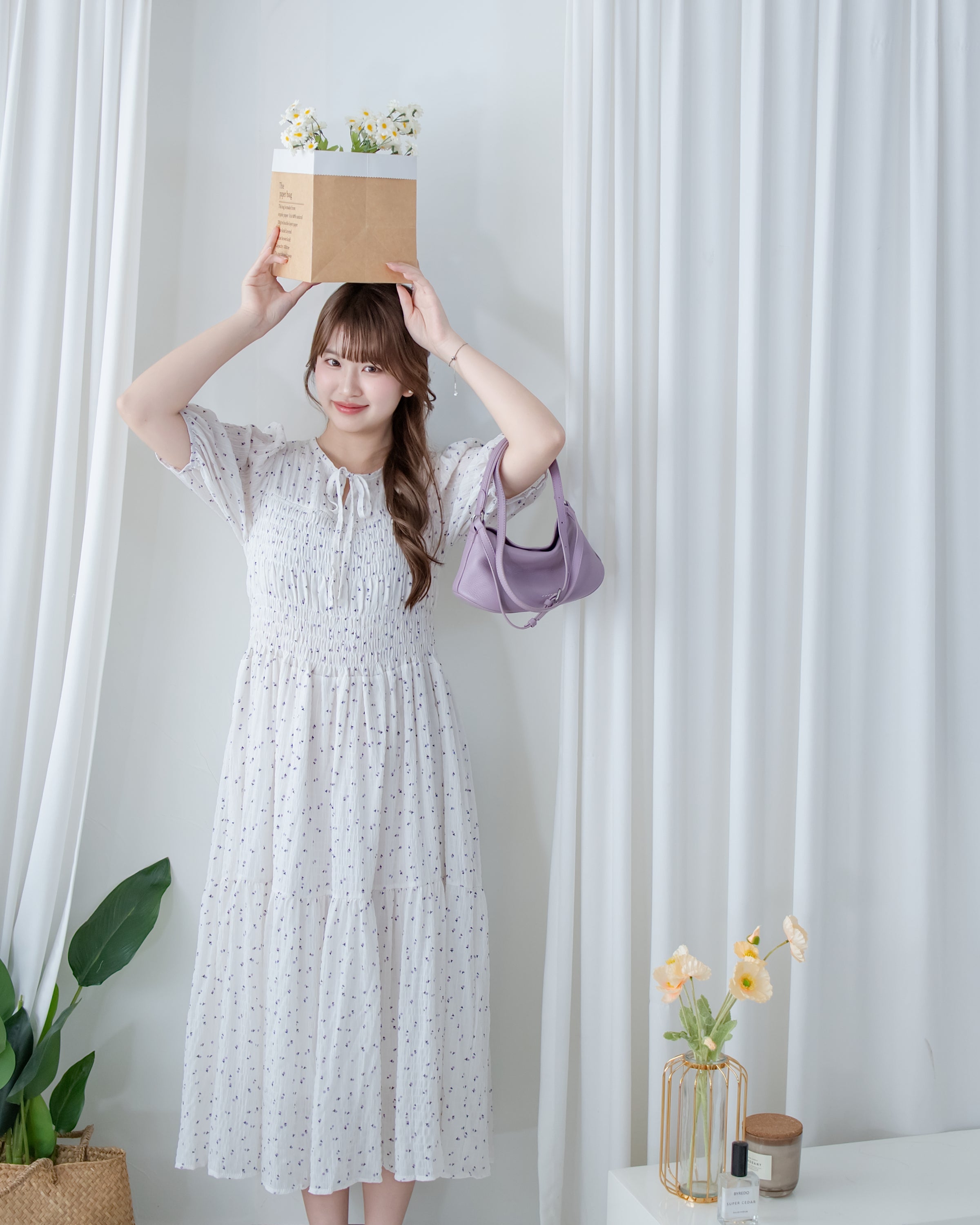 【現貨限量回歸 】Starry Floral Dress 流星小花彈性修身防皺連身裙/ DS1106