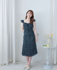 Falling petals Dress 花瓣印花後橡筋兩穿荷葉連身裙/ DS1124 (black sold out)