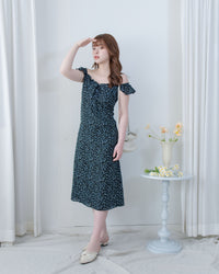 Falling petals Dress 花瓣印花後橡筋兩穿荷葉連身裙/ DS1124 (black sold out)