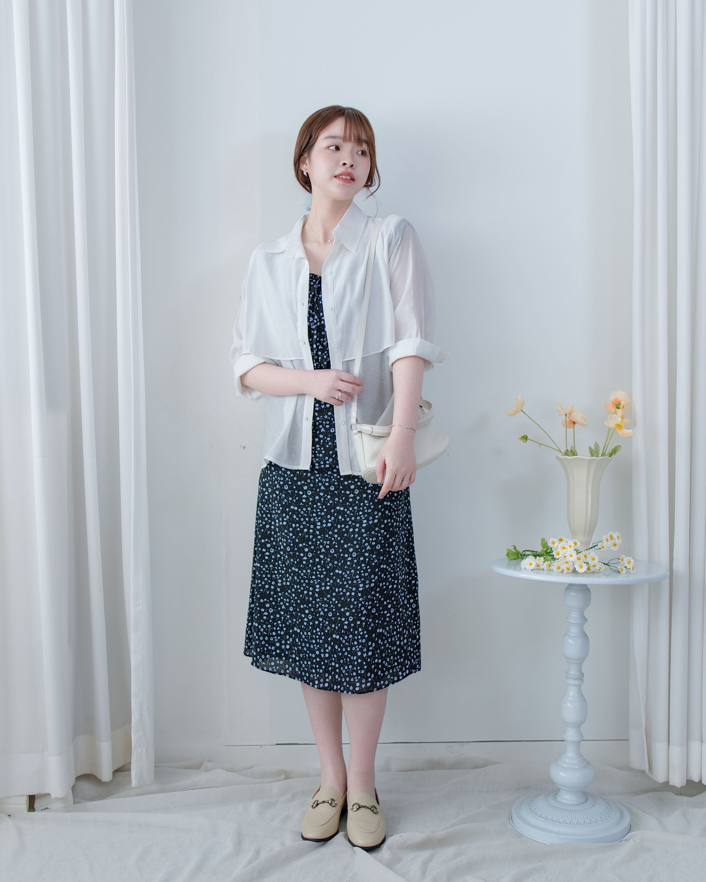 Falling petals Dress 花瓣印花後橡筋兩穿荷葉連身裙/ DS1124 (black sold out)
