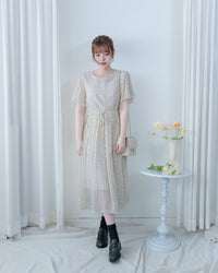 Shadow Floral Dress 輕盈影子細花束腰細褶連身裙/ DS1121 (pre-order tea-rose)