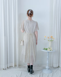Shadow Floral Dress 輕盈影子細花束腰細褶連身裙/ DS1121 (pre-order tea-rose)