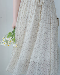 Shadow Floral Dress 輕盈影子細花束腰細褶連身裙/ DS1121 (pre-order tea-rose)