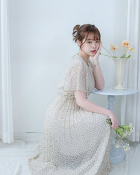 Shadow Floral Dress 輕盈影子細花束腰細褶連身裙/ DS1121 (pre-order tea-rose)