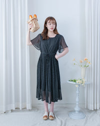 Shadow Floral Dress 輕盈影子細花束腰細褶連身裙/ DS1121 (pre-order tea-rose)