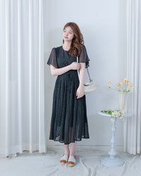 Shadow Floral Dress 輕盈影子細花束腰細褶連身裙/ DS1121 (pre-order tea-rose)