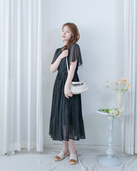 Shadow Floral Dress 輕盈影子細花束腰細褶連身裙/ DS1121 (pre-order tea-rose)