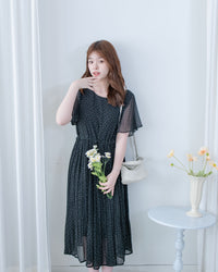 Shadow Floral Dress 輕盈影子細花束腰細褶連身裙/ DS1121 (pre-order tea-rose)