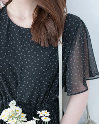 Shadow Floral Dress 輕盈影子細花束腰細褶連身裙/ DS1121 (pre-order tea-rose)