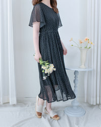 Shadow Floral Dress 輕盈影子細花束腰細褶連身裙/ DS1121 (pre-order tea-rose)