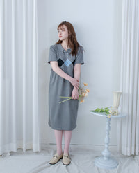 Check Knit Dress 英倫格紋翻領舒適連身裙/ DS1107