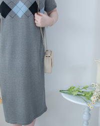 Check Knit Dress 英倫格紋翻領舒適連身裙/ DS1107