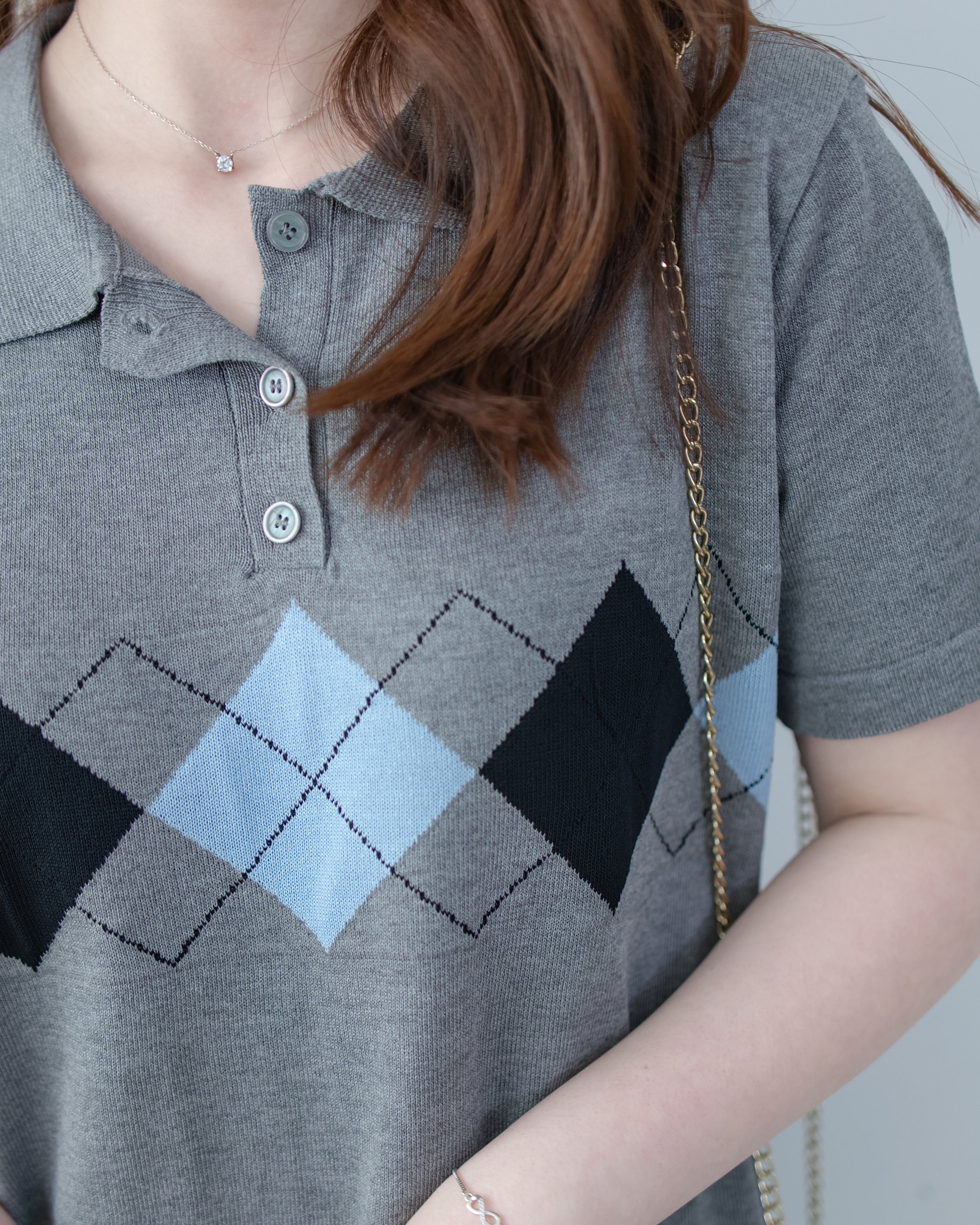Check Knit Dress 英倫格紋翻領舒適連身裙/ DS1107