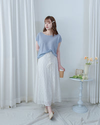 Embroidery Skirt 交叉打結棉質通花傘形半裙/ SK8941