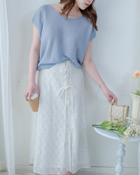 Embroidery Skirt 交叉打結棉質通花傘形半裙/ SK8941