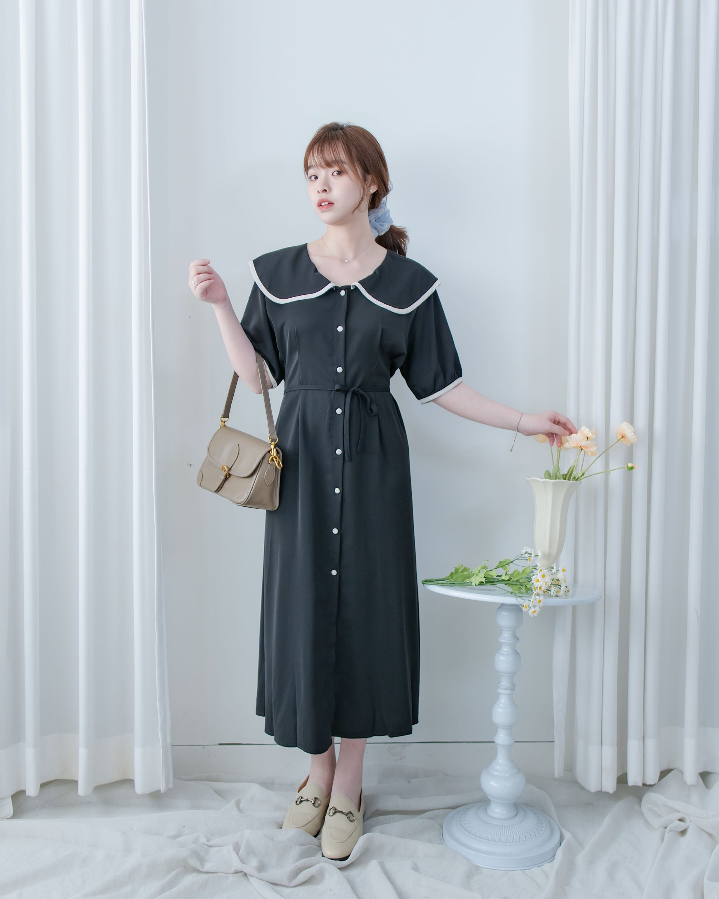 Coco Dress 小香拼色翻領細緻收腰連身裙/ DS1111