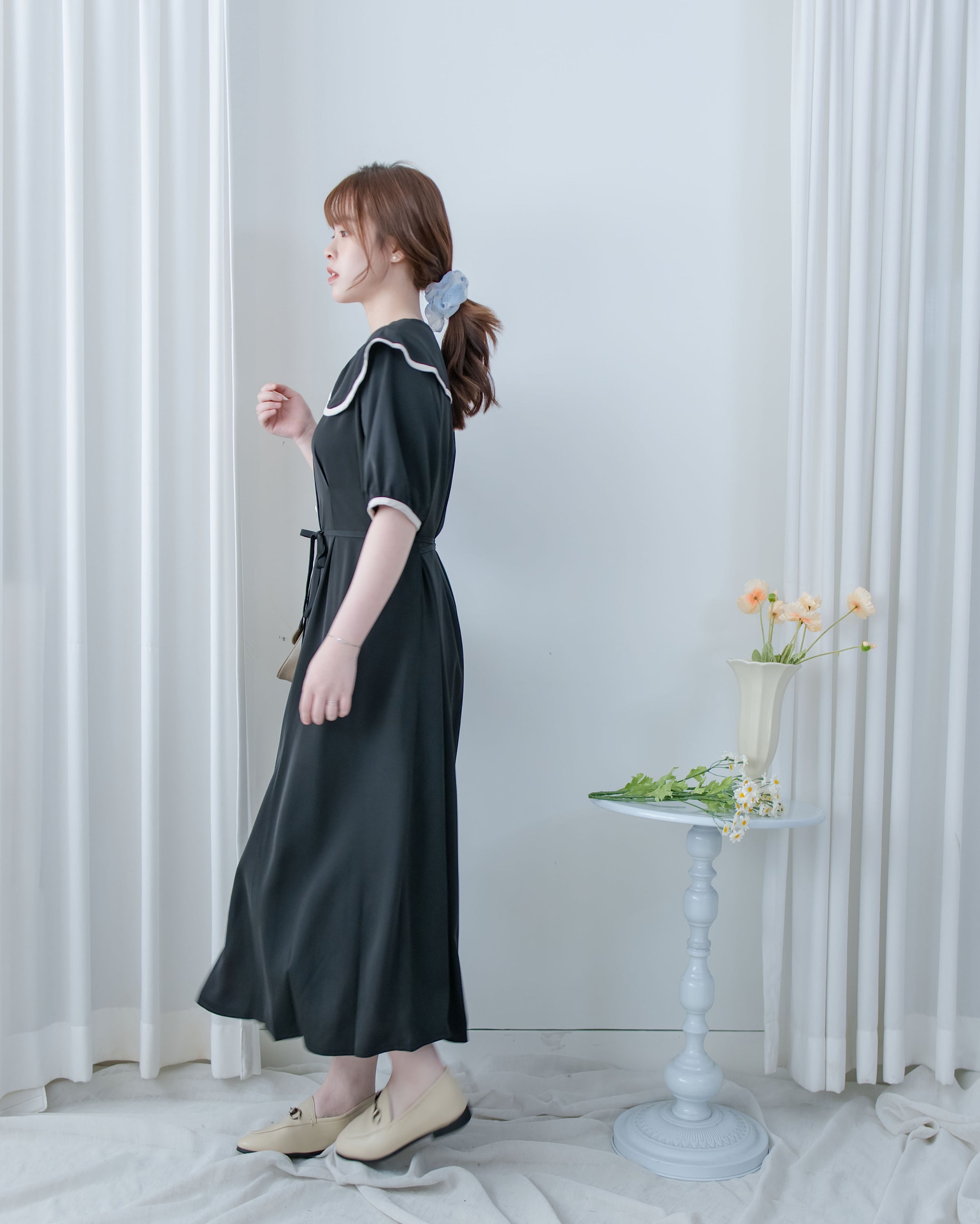 Coco Dress 小香拼色翻領細緻收腰連身裙/ DS1111