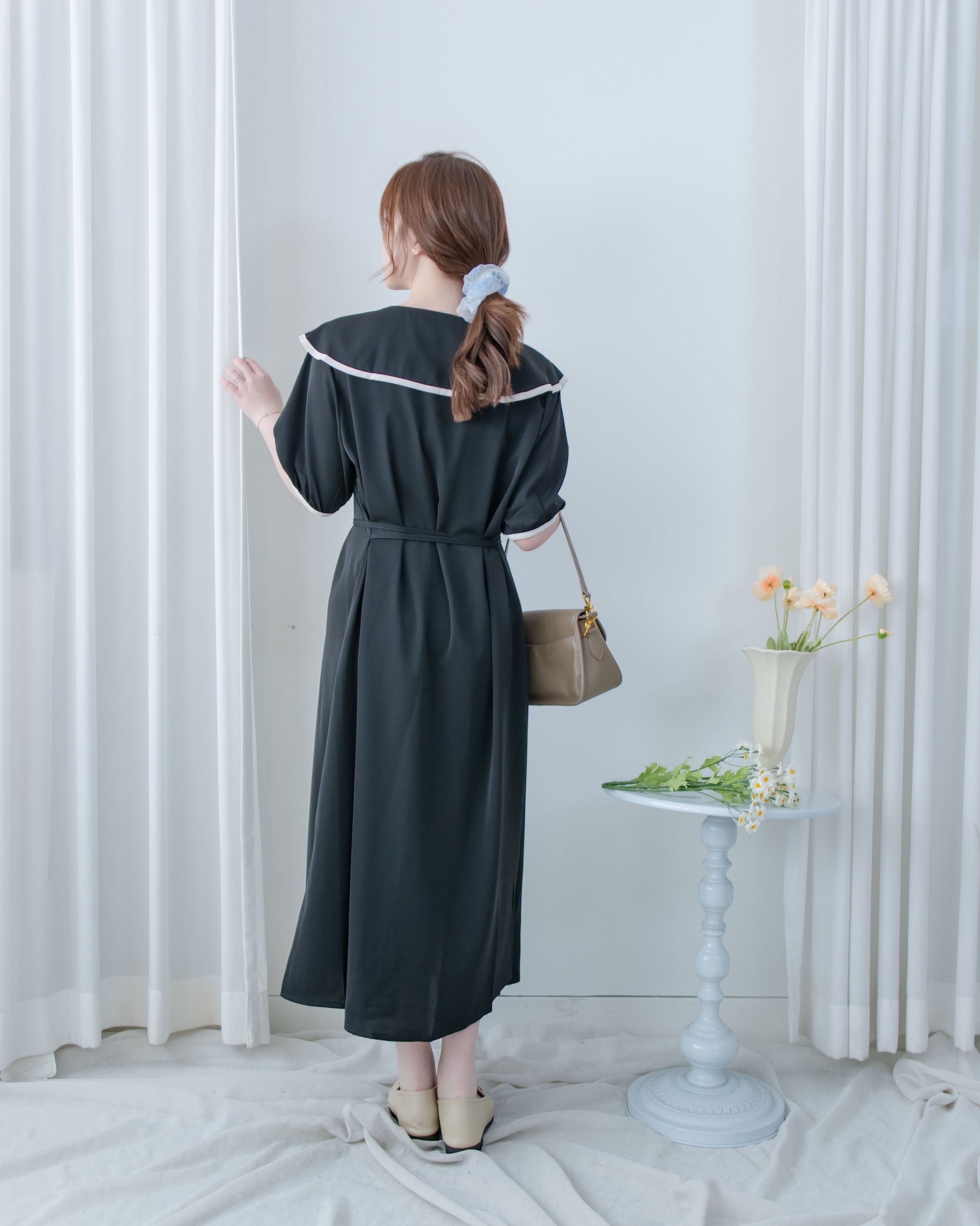 Coco Dress 小香拼色翻領細緻收腰連身裙/ DS1111