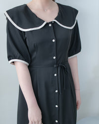 Coco Dress 小香拼色翻領細緻收腰連身裙/ DS1111