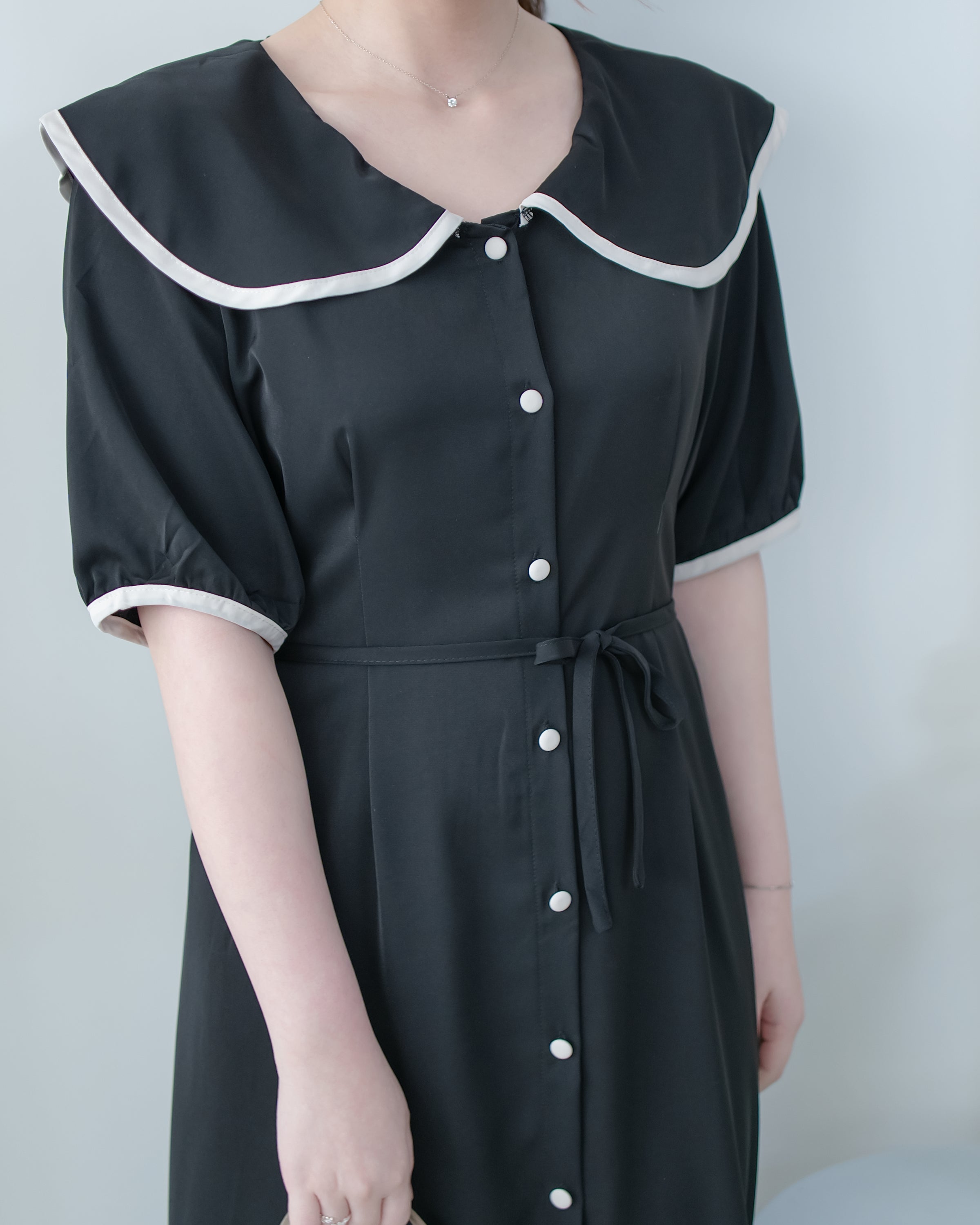 Coco Dress 小香拼色翻領細緻收腰連身裙/ DS1111