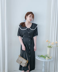 Coco Dress 小香拼色翻領細緻收腰連身裙/ DS1111
