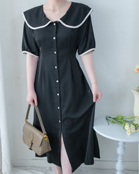 Coco Dress 小香拼色翻領細緻收腰連身裙/ DS1111