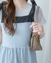 Striped Ribbon Dress 藍白拼黑色平口蝴蝶結傘形連身裙/ DS1109