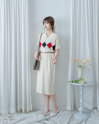 Check Knit Dress 英倫格紋翻領舒適連身裙/ DS1107