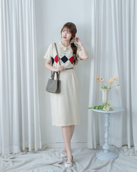 Check Knit Dress 英倫格紋翻領舒適連身裙/ DS1107