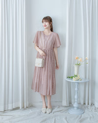Shadow Floral Dress 輕盈影子細花束腰細褶連身裙/ DS1121 (pre-order tea-rose)