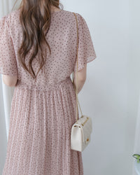Shadow Floral Dress 輕盈影子細花束腰細褶連身裙/ DS1121 (pre-order tea-rose)