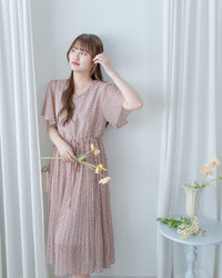 Shadow Floral Dress 輕盈影子細花束腰細褶連身裙/ DS1121 (pre-order tea-rose)