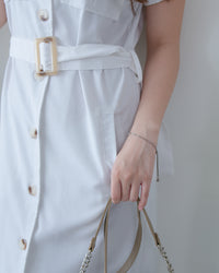 Marble White Dress 白色棉麻雲石腰帶修腰連身裙/ DS1123