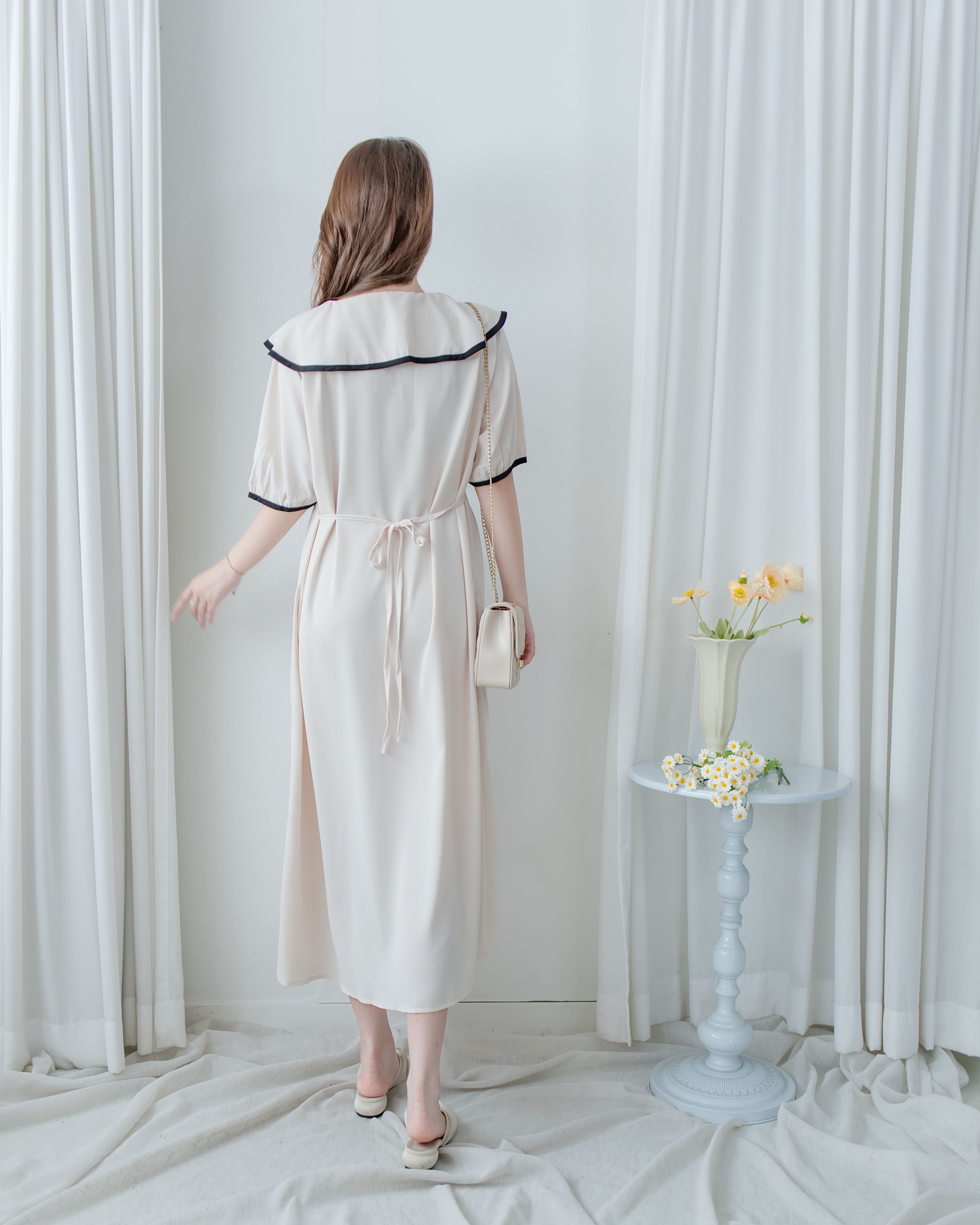 Coco Dress 小香拼色翻領細緻收腰連身裙/ DS1111