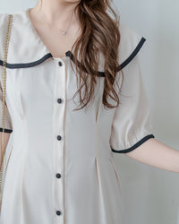 Coco Dress 小香拼色翻領細緻收腰連身裙/ DS1111