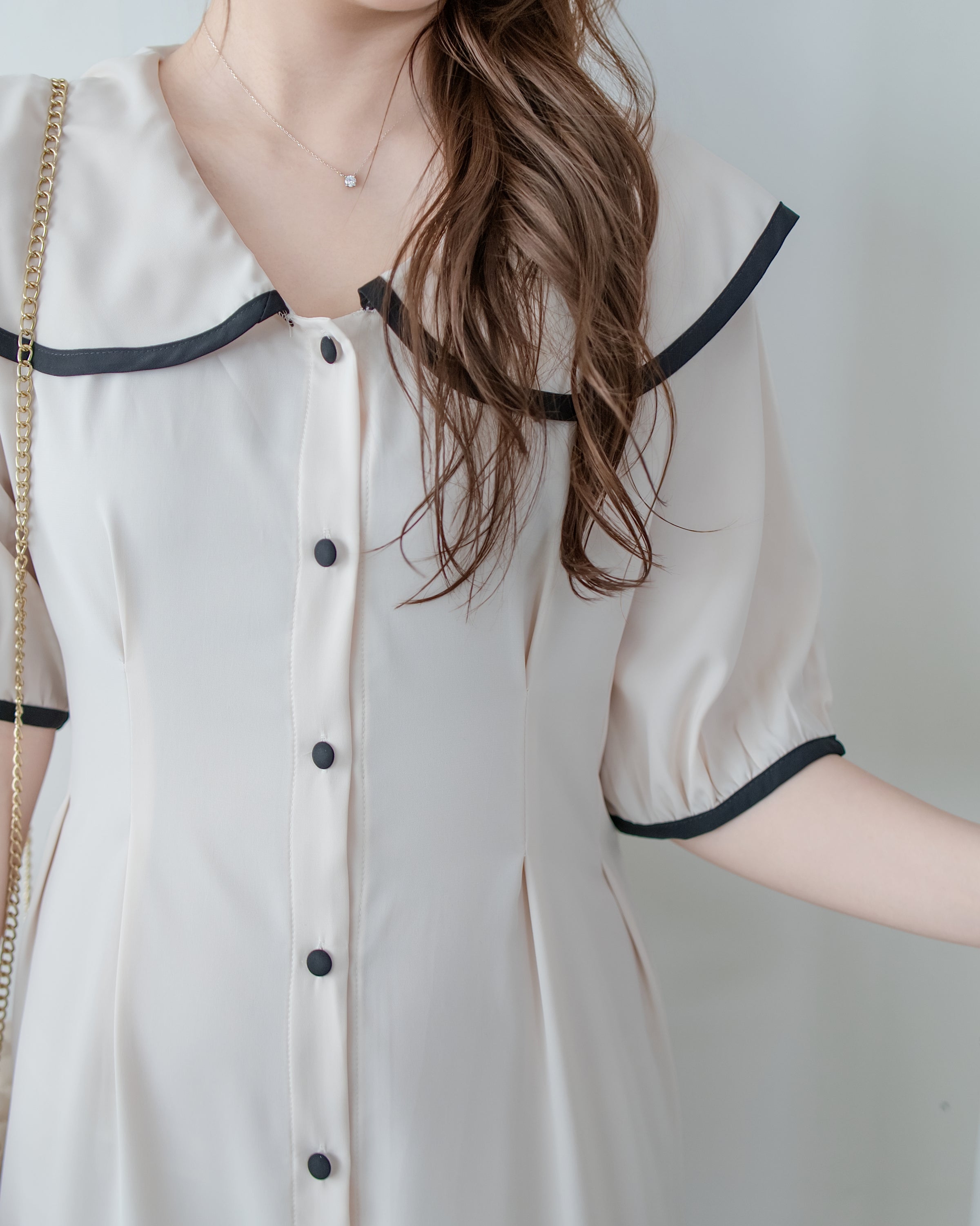 Coco Dress 小香拼色翻領細緻收腰連身裙/ DS1111