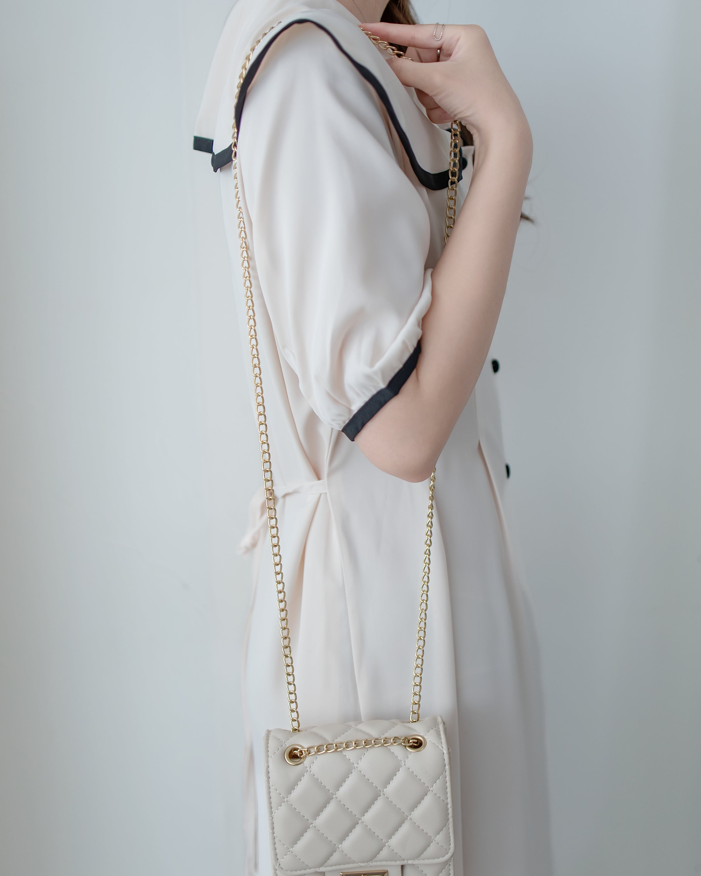 Coco Dress 小香拼色翻領細緻收腰連身裙/ DS1111