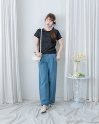 Wavy Edge Blouse 精緻暗紋波浪邊線彈性上衣/ TP9229