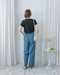 Straight Denim Pants 後鬆緊簡約直筒闊腳牛仔褲/ PT8478