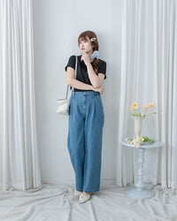 Straight Denim Pants 後鬆緊簡約直筒闊腳牛仔褲/ PT8478