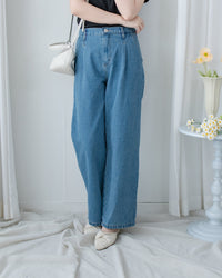 Straight Denim Pants 後鬆緊簡約直筒闊腳牛仔褲/ PT8478