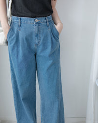 Straight Denim Pants 後鬆緊簡約直筒闊腳牛仔褲/ PT8478