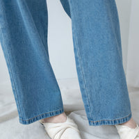 Straight Denim Pants 後鬆緊簡約直筒闊腳牛仔褲/ PT8478