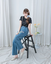Straight Denim Pants 後鬆緊簡約直筒闊腳牛仔褲/ PT8478