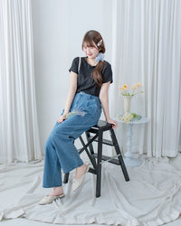 Wavy Edge Blouse 精緻暗紋波浪邊線彈性上衣/ TP9229