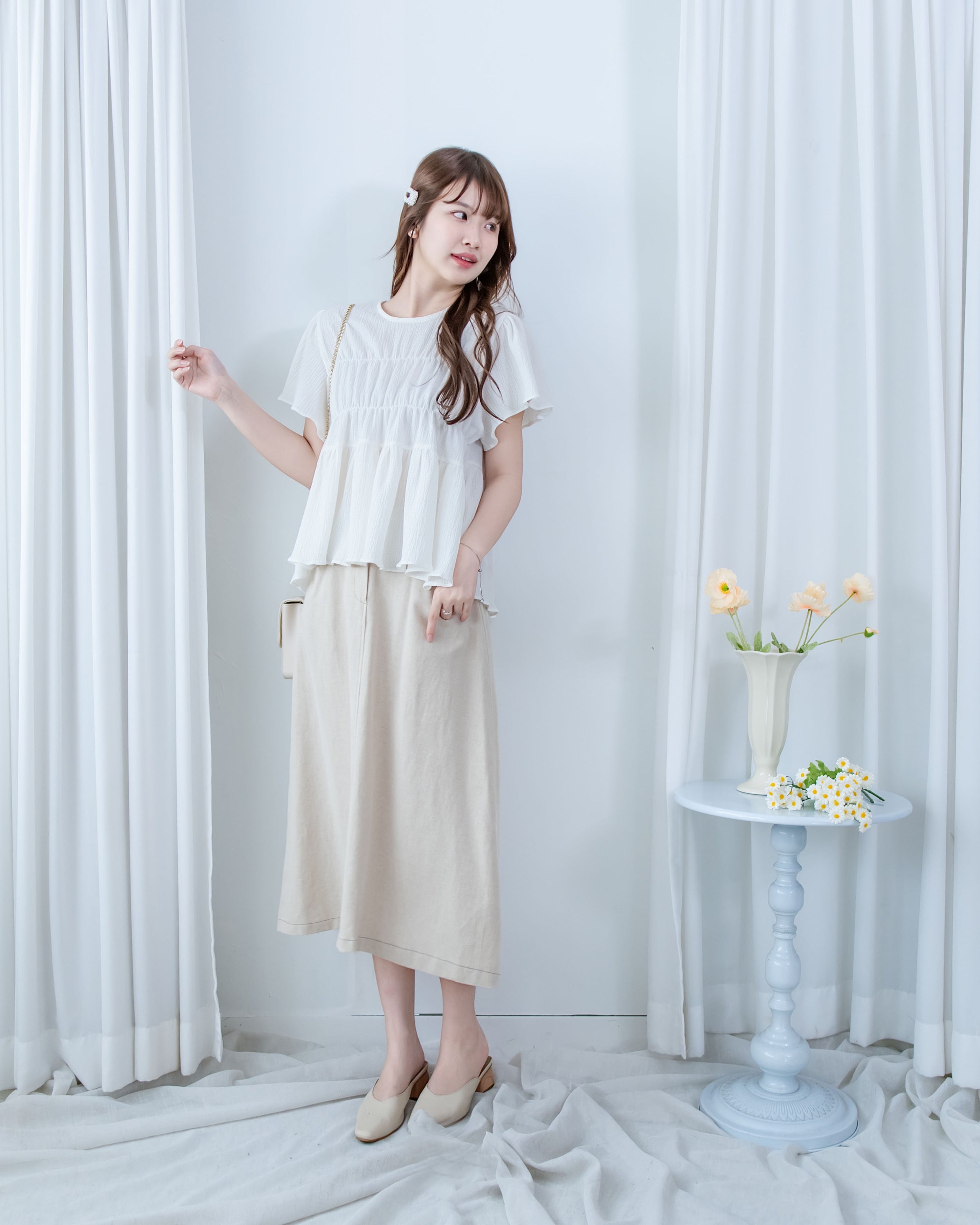 [intent label/intent製] Sophie Cotton Blouse 彈性防皺內橡筋顯瘦圓領上衣/ TPA8001