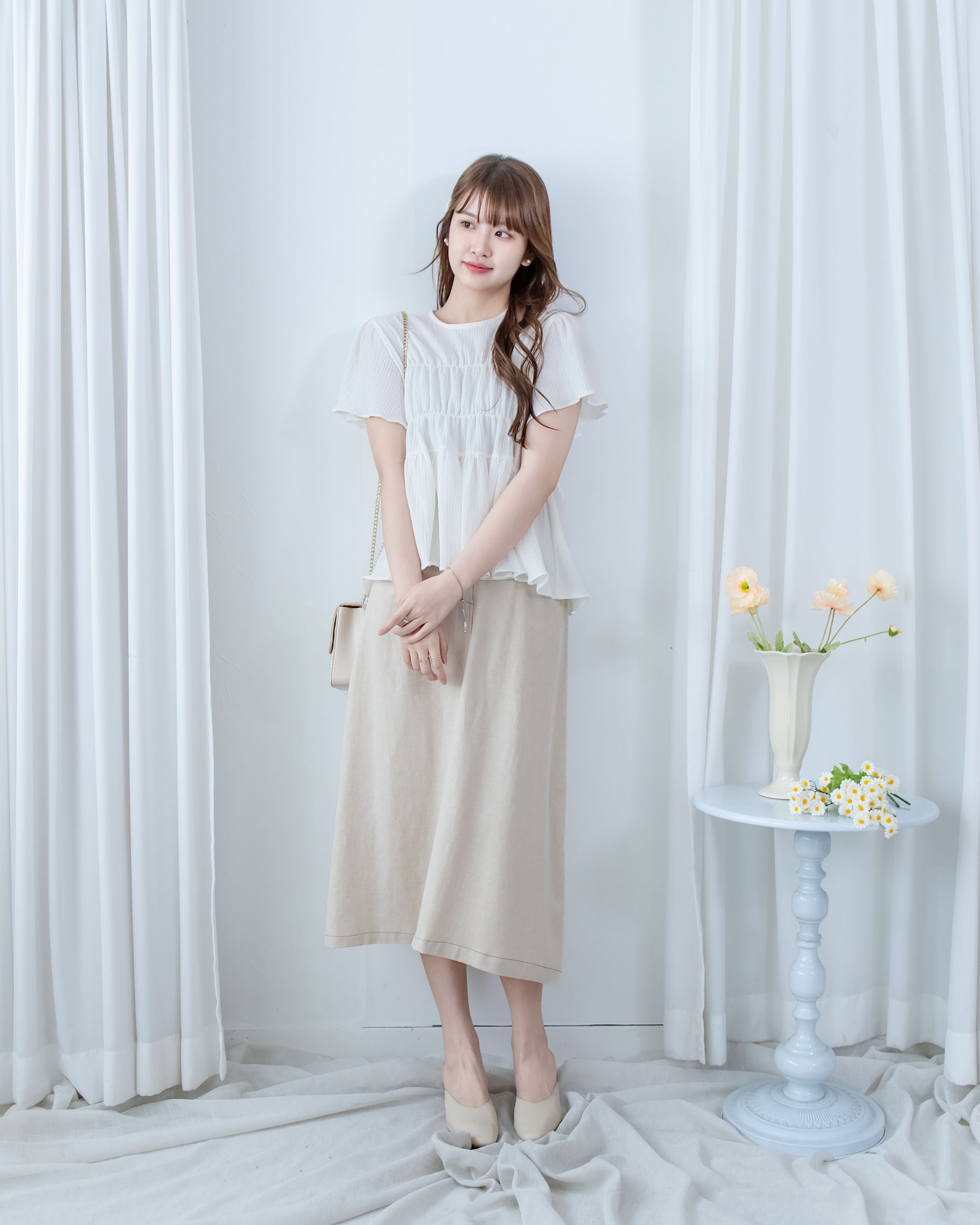 [intent label/intent製] Sophie Cotton Blouse 彈性防皺內橡筋顯瘦圓領上衣/ TPA8001