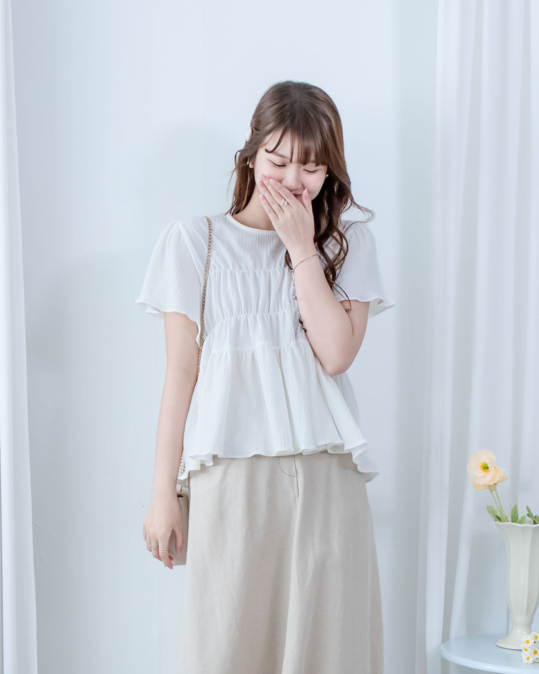 [intent label/intent製] Sophie Cotton Blouse 彈性防皺內橡筋顯瘦圓領上衣/ TPA8001