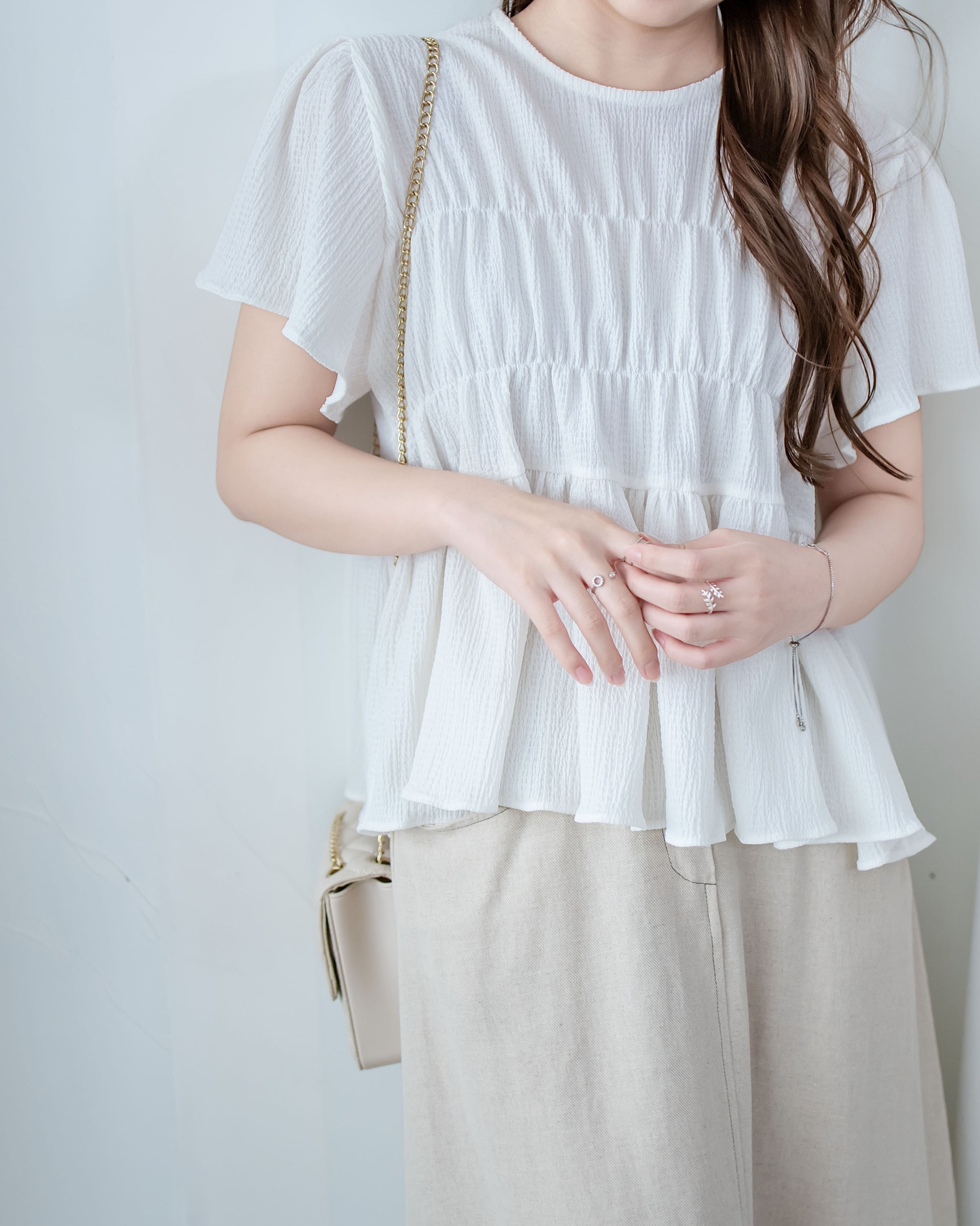 [intent label/intent製] Sophie Cotton Blouse 彈性防皺內橡筋顯瘦圓領上衣/ TPA8001