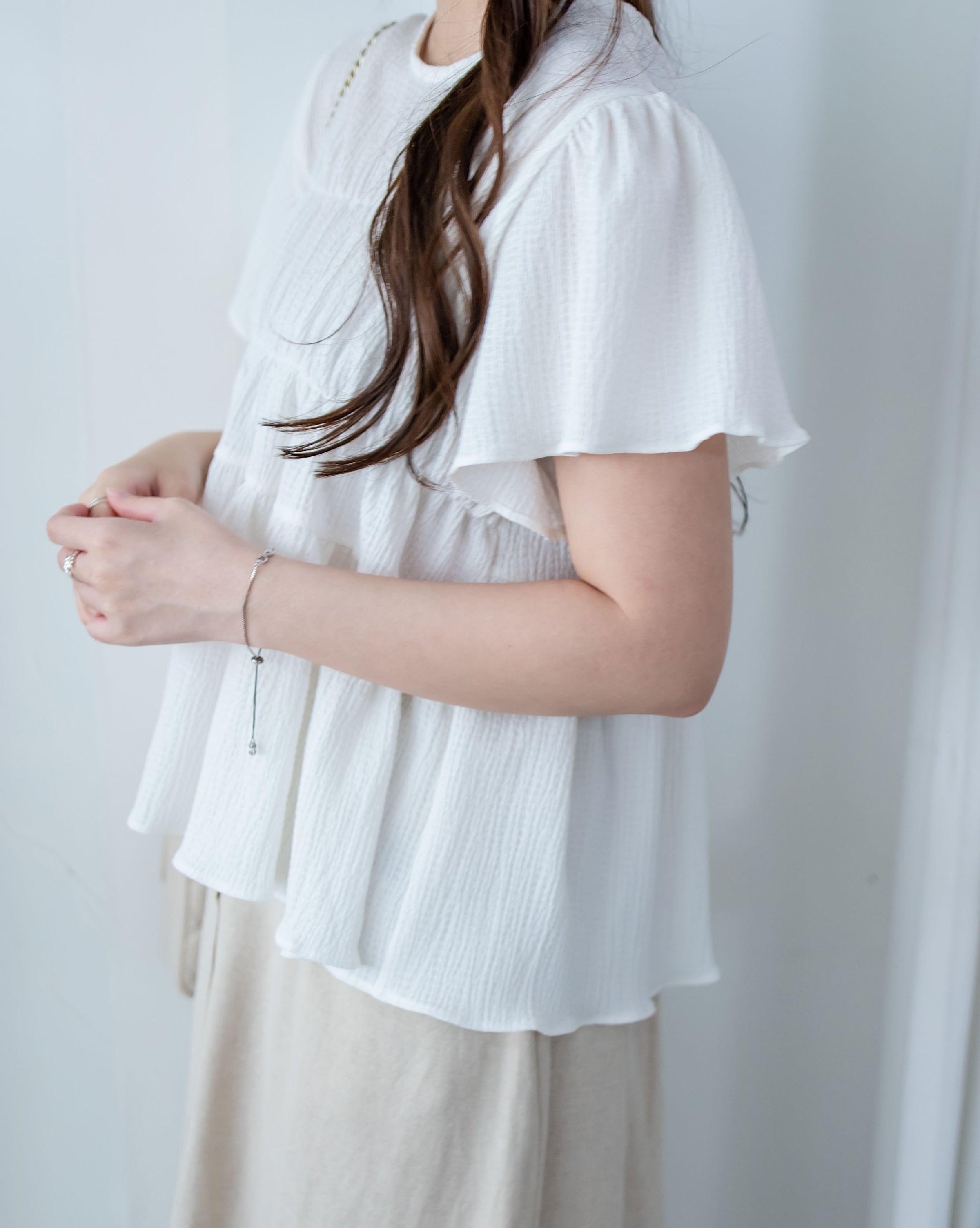 [intent label/intent製] Sophie Cotton Blouse 彈性防皺內橡筋顯瘦圓領上衣/ TPA8001